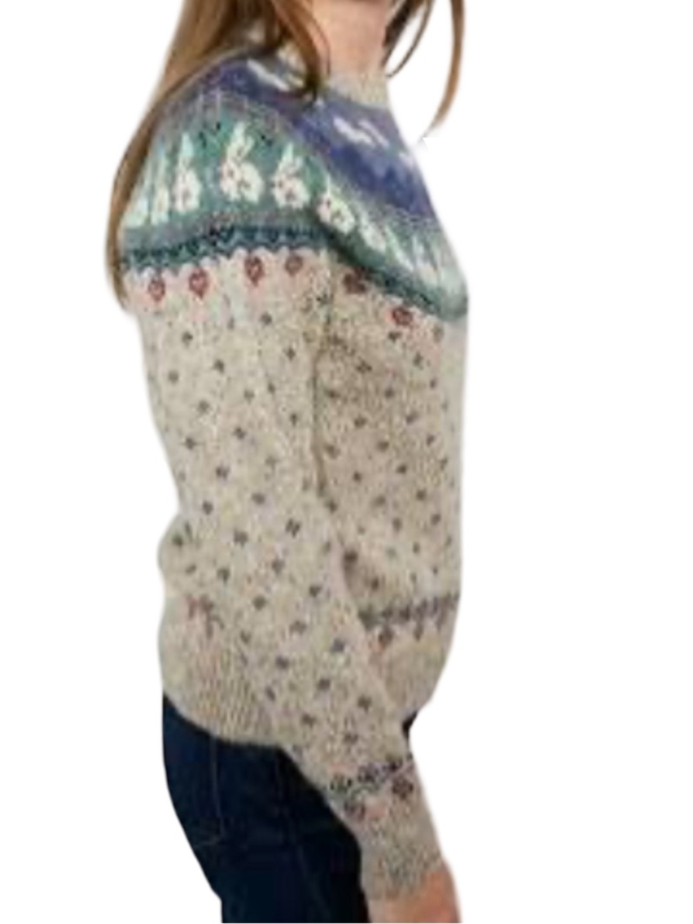 Eddie Bauer Vintage Wool Blend Knit Pullover Sweater with Bunny & Cloud Motif - Picture 2 of 7
